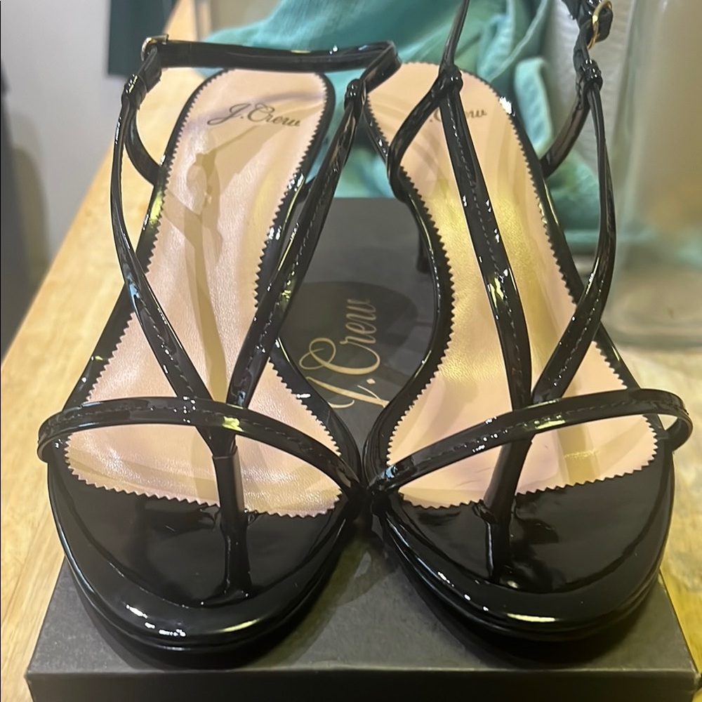 J. Crew Black Patent Strappy Sandals size 10 NWT